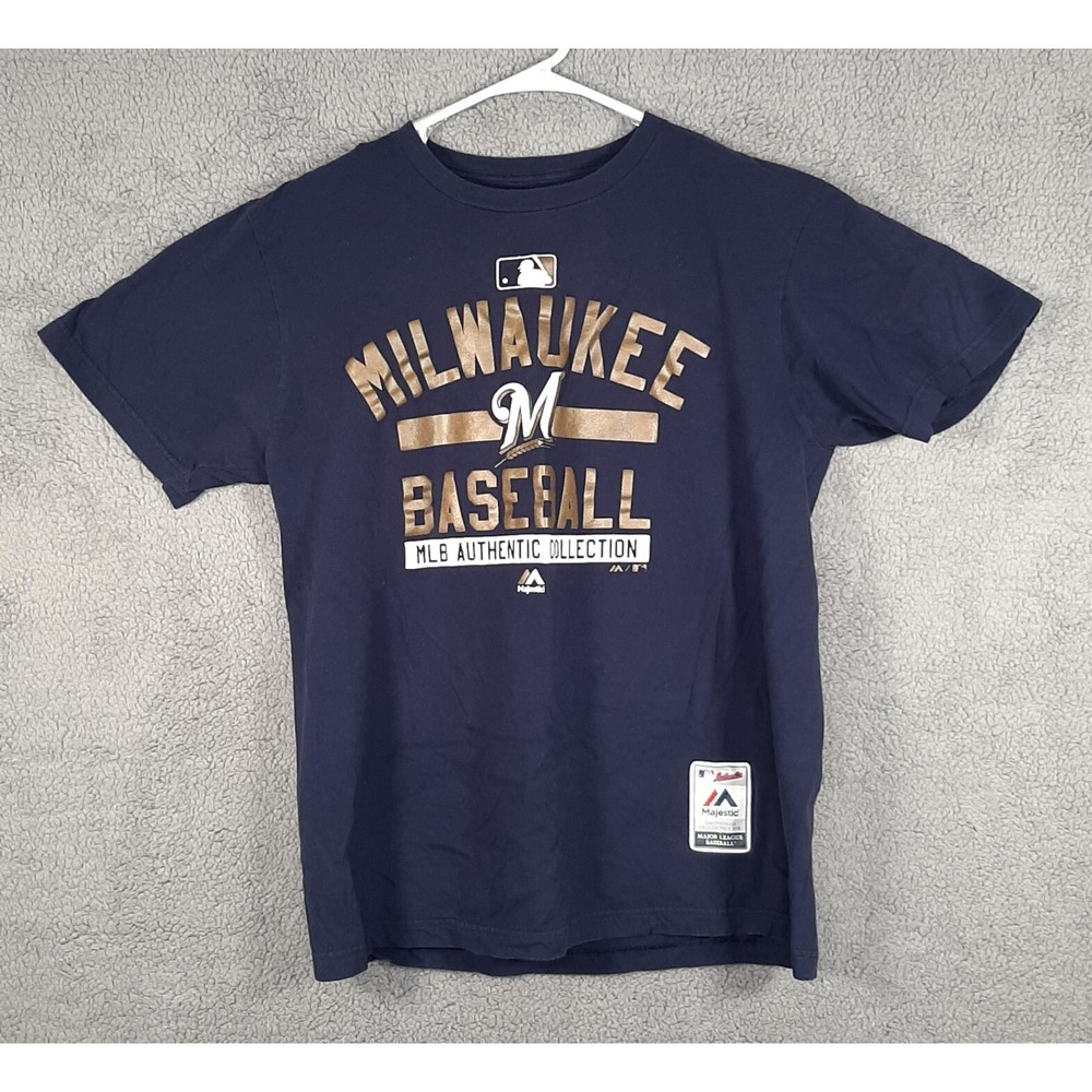 Milwaukee Brewers Shirt Adult Large Blue Majestic Authentic Collection Baseball